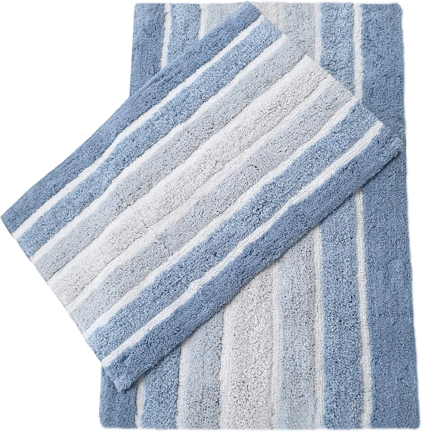Bathroom Rugs Set 2 Piece Blue Alpine Stripe Reversible Cotton Bath Mats for Bathroom Floor |Quick Dry Bath Mat for Tub Spa Shower|Living Room Entry Way Door Mats |21x32 & 17x24 Inches
