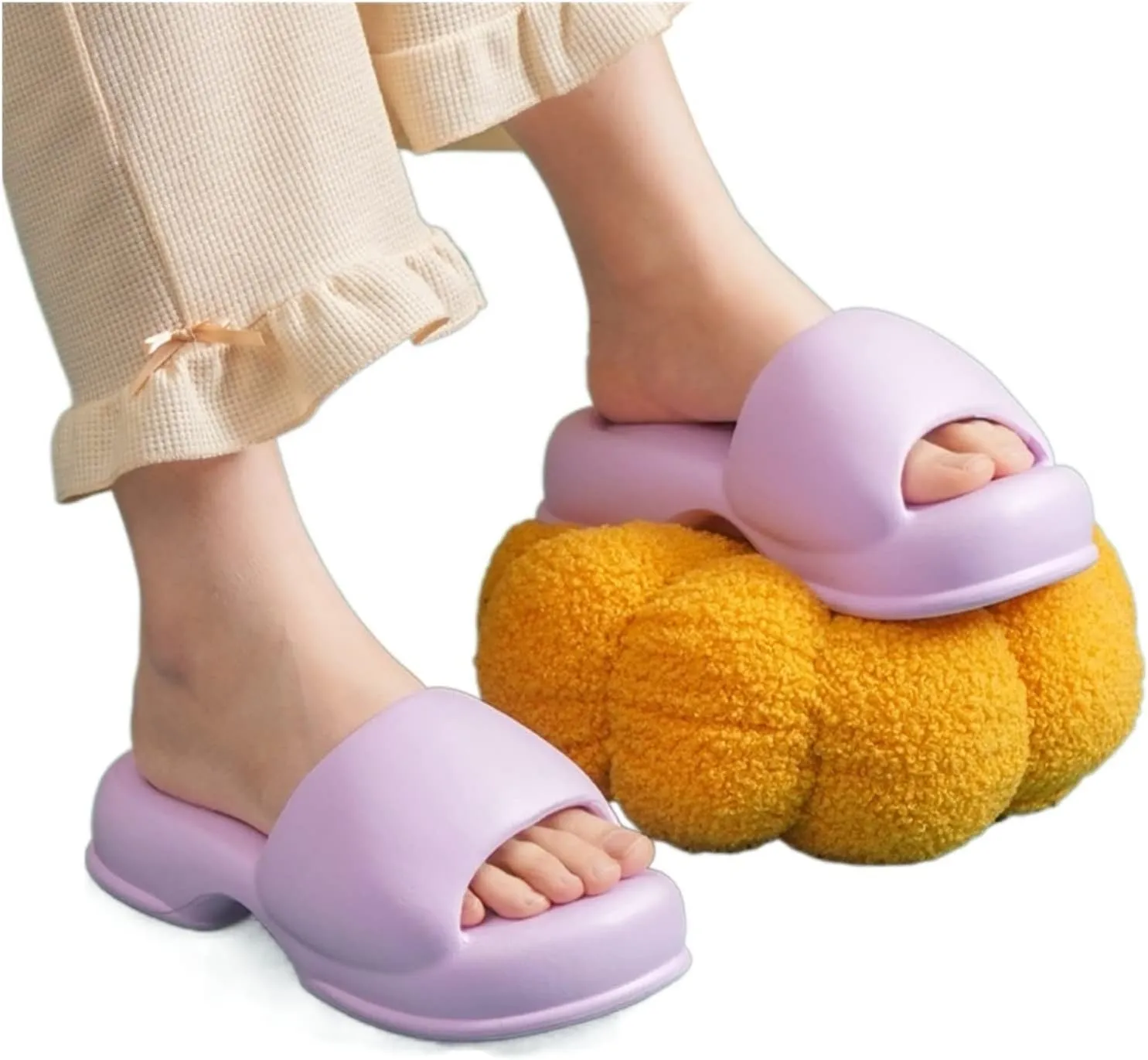 Beach Sandals Lovely Thick Bottom Slippers Female Summer Cool External Wear Tide Macaroon Europe and The United States Home Soft Elastic A Word Drag Outdoor Pillow Slippers(Pink,40-41)