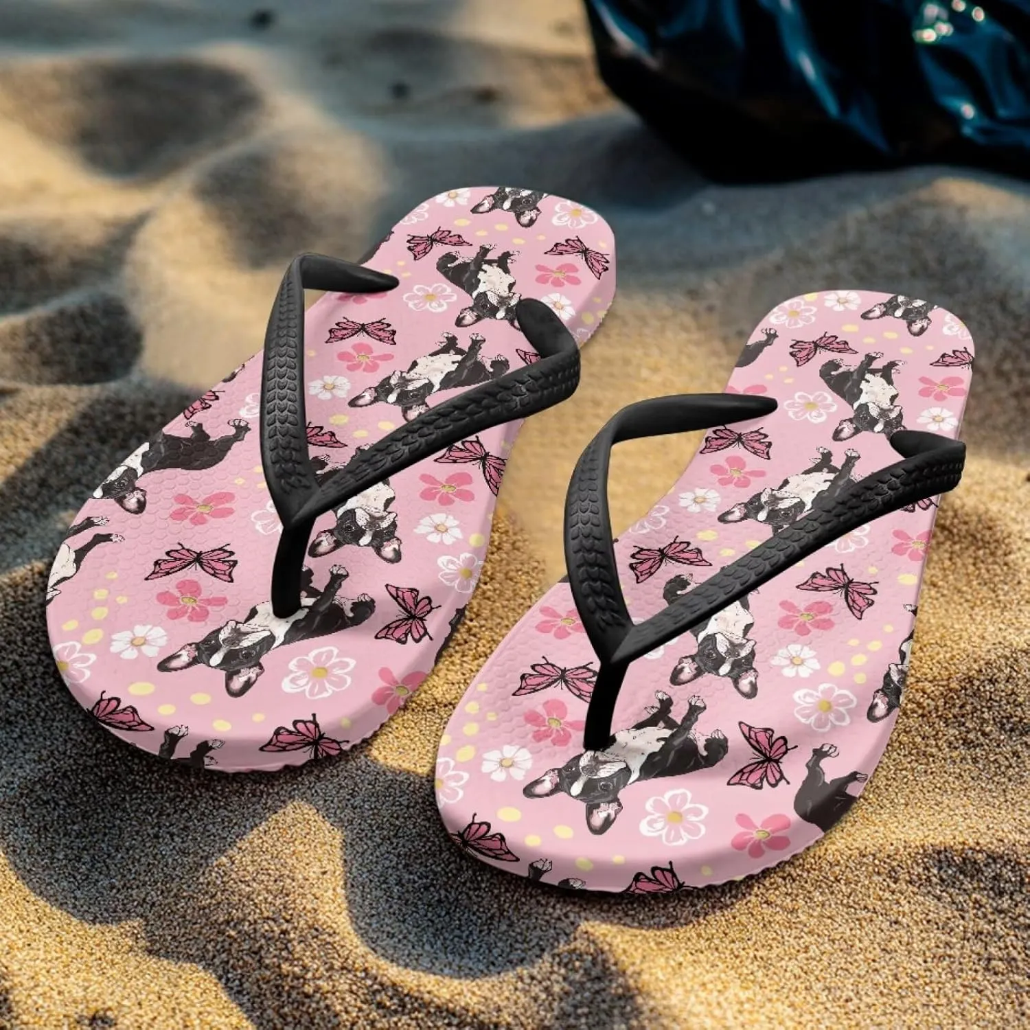 Bee Dragonfly Print Walking Flip Flops Shower Shoes for Women Beach Flat Sandals Thong Slippers
