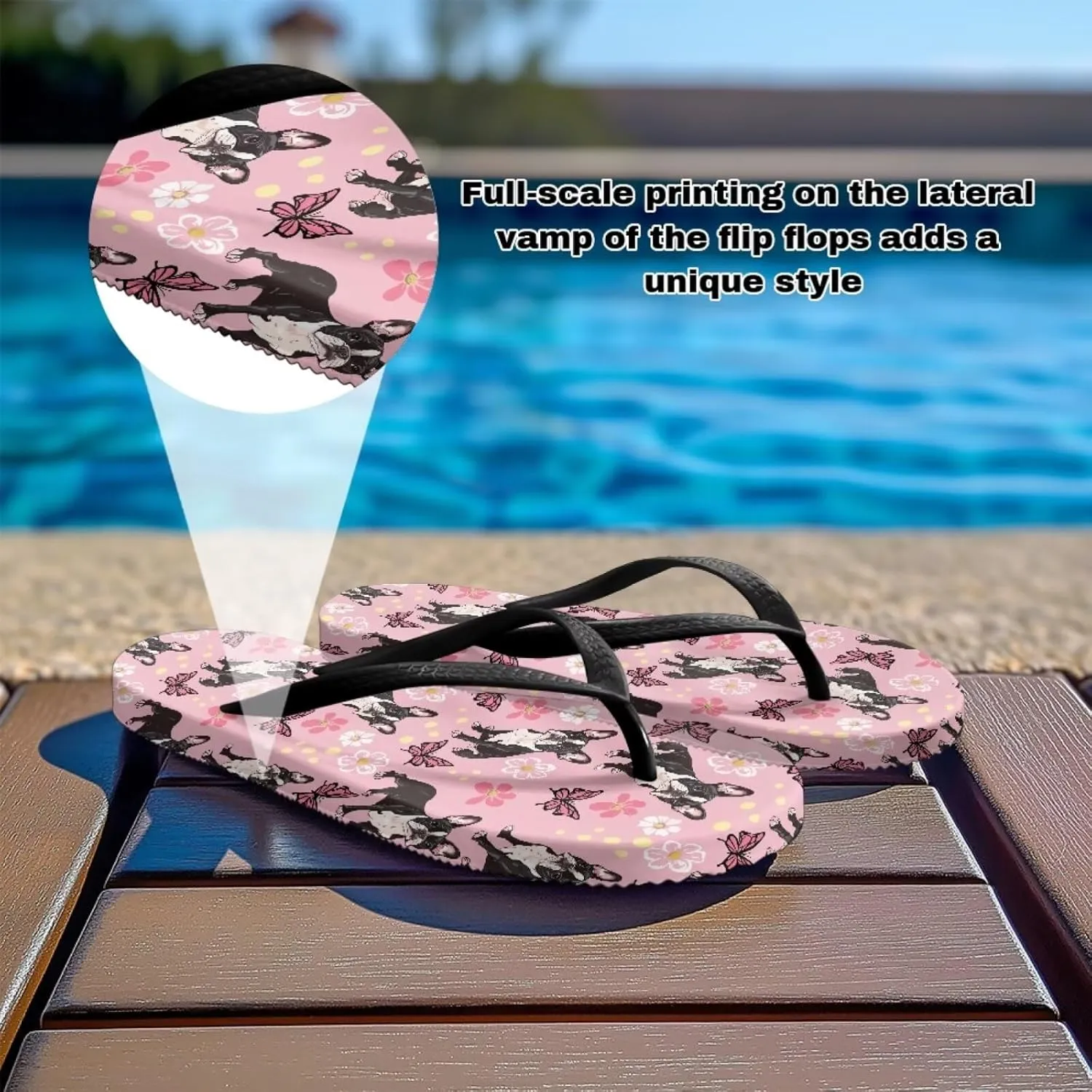 Bee Dragonfly Print Walking Flip Flops Shower Shoes for Women Beach Flat Sandals Thong Slippers