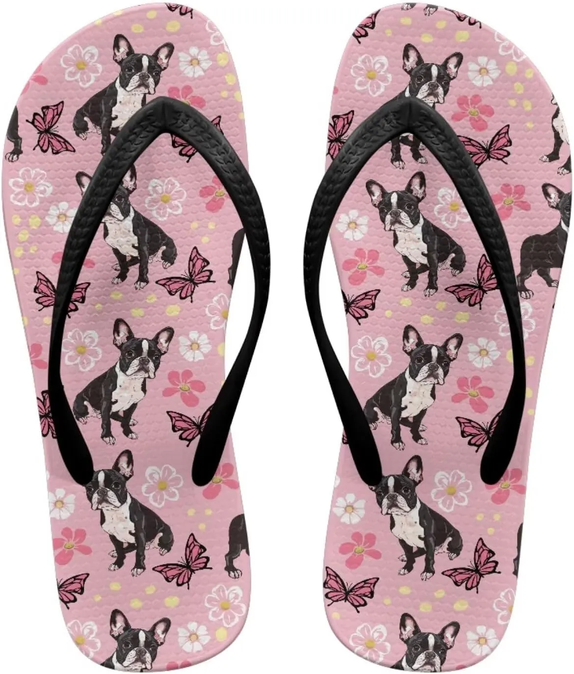 Bee Dragonfly Print Walking Flip Flops Shower Shoes for Women Beach Flat Sandals Thong Slippers