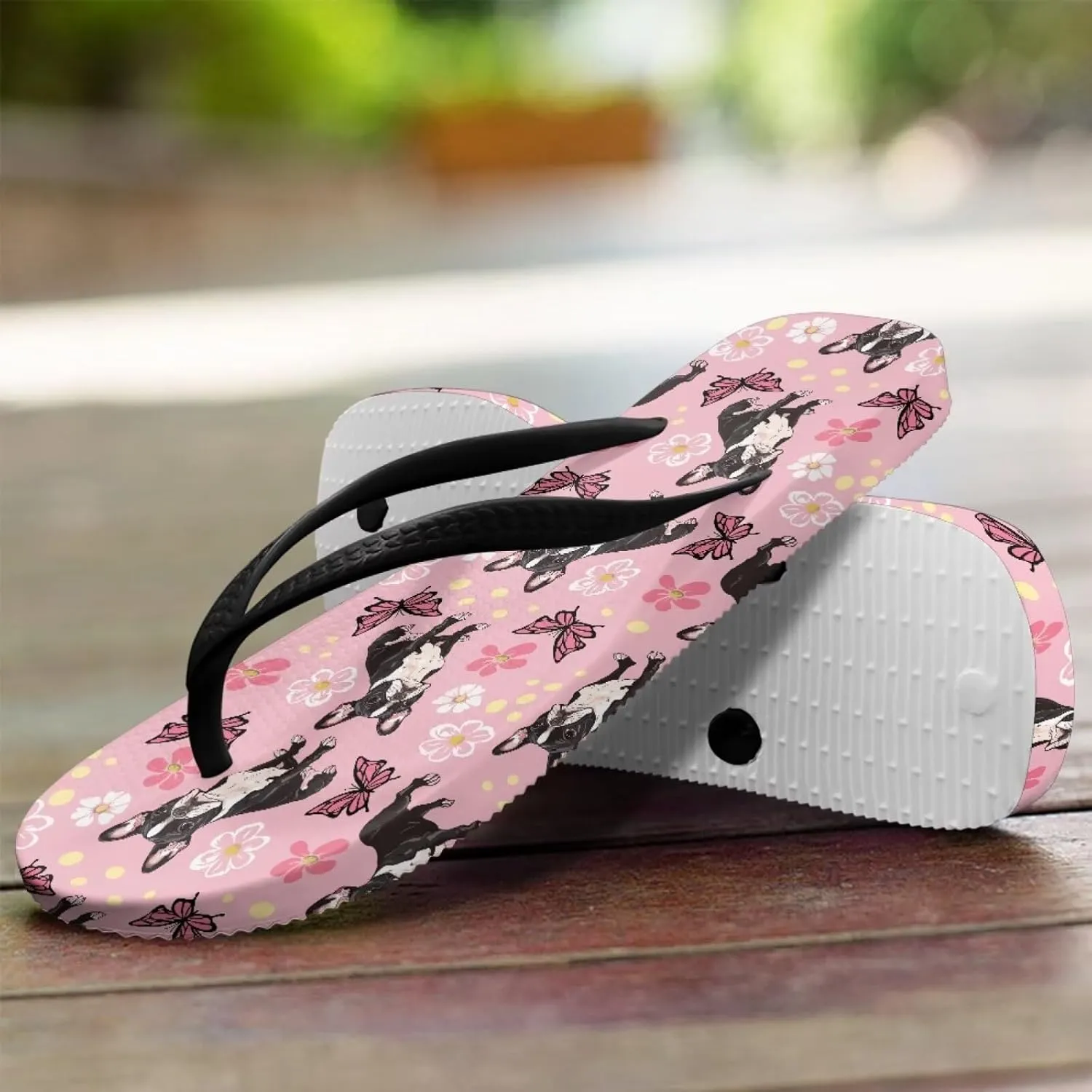 Bee Dragonfly Print Walking Flip Flops Shower Shoes for Women Beach Flat Sandals Thong Slippers