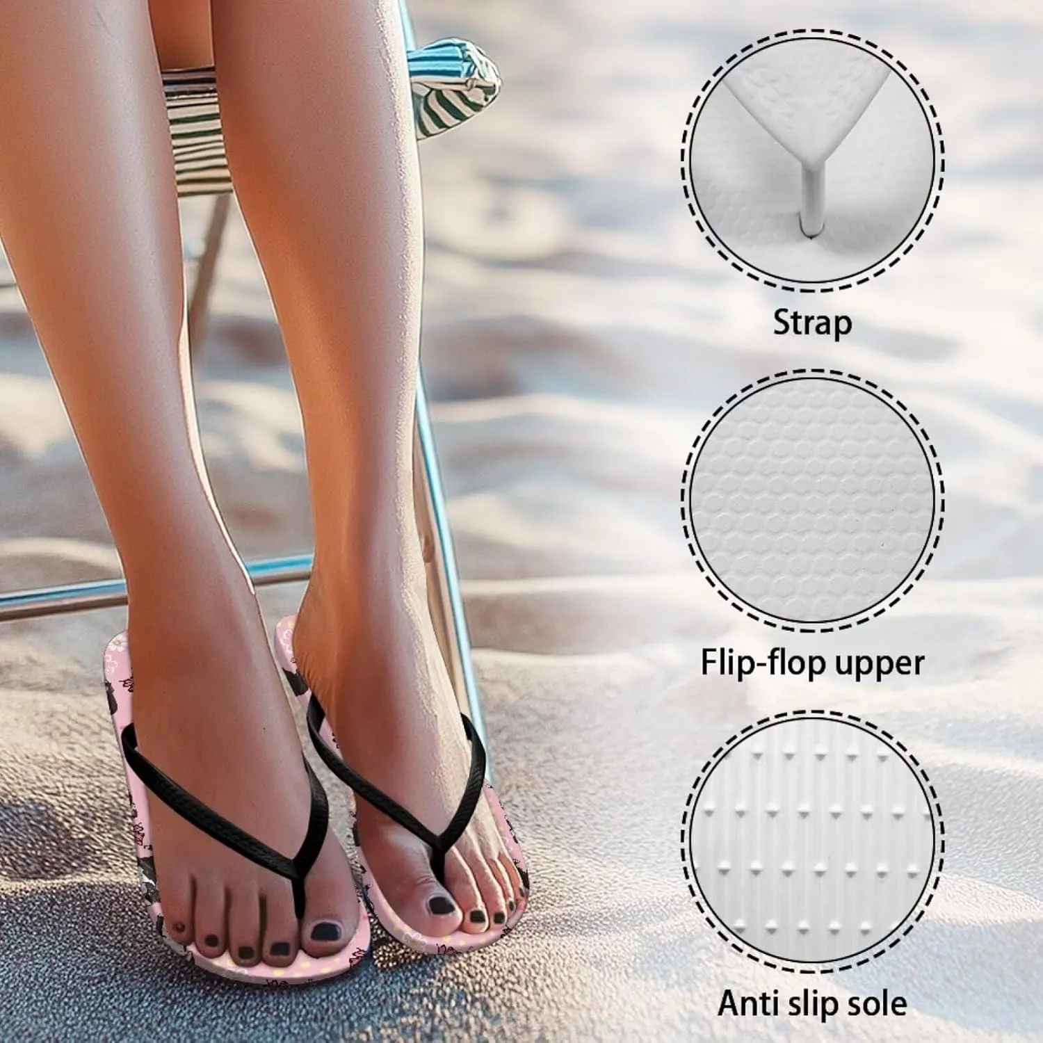 Bee Dragonfly Print Walking Flip Flops Shower Shoes for Women Beach Flat Sandals Thong Slippers