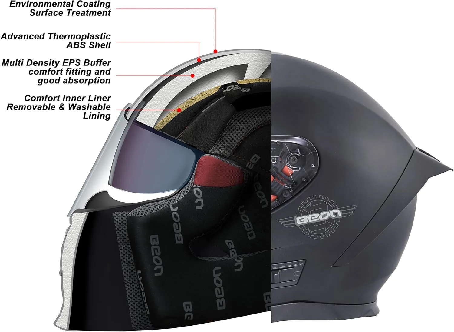 BEON Full Face Motorcycle Helmet, Street Bike Helmet with Clear&Tinted Visors and Multiple Vents, Motocross Casco DOT Approved for Adult Men Women