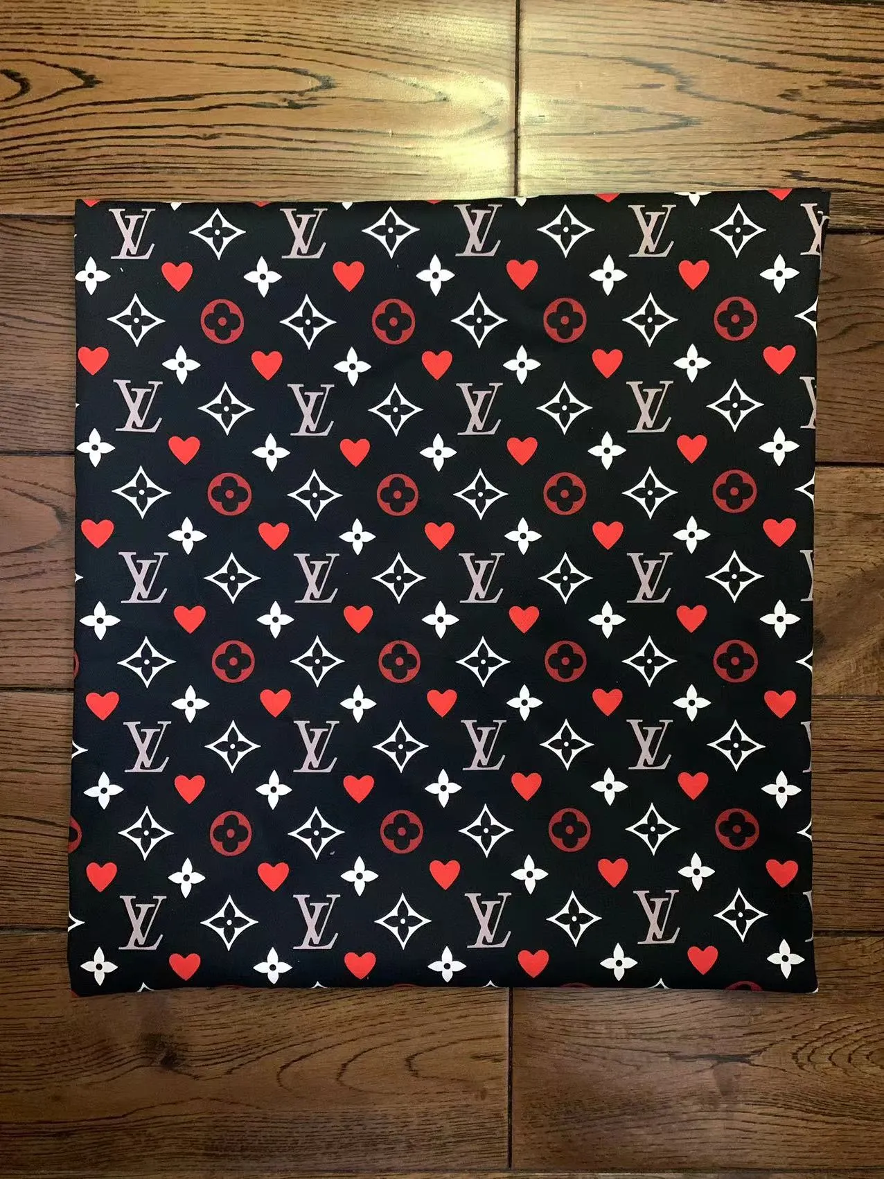 Black LV Heart Monogram Custom Sneaker Fabric DIY Sewing Material Sold by Yard