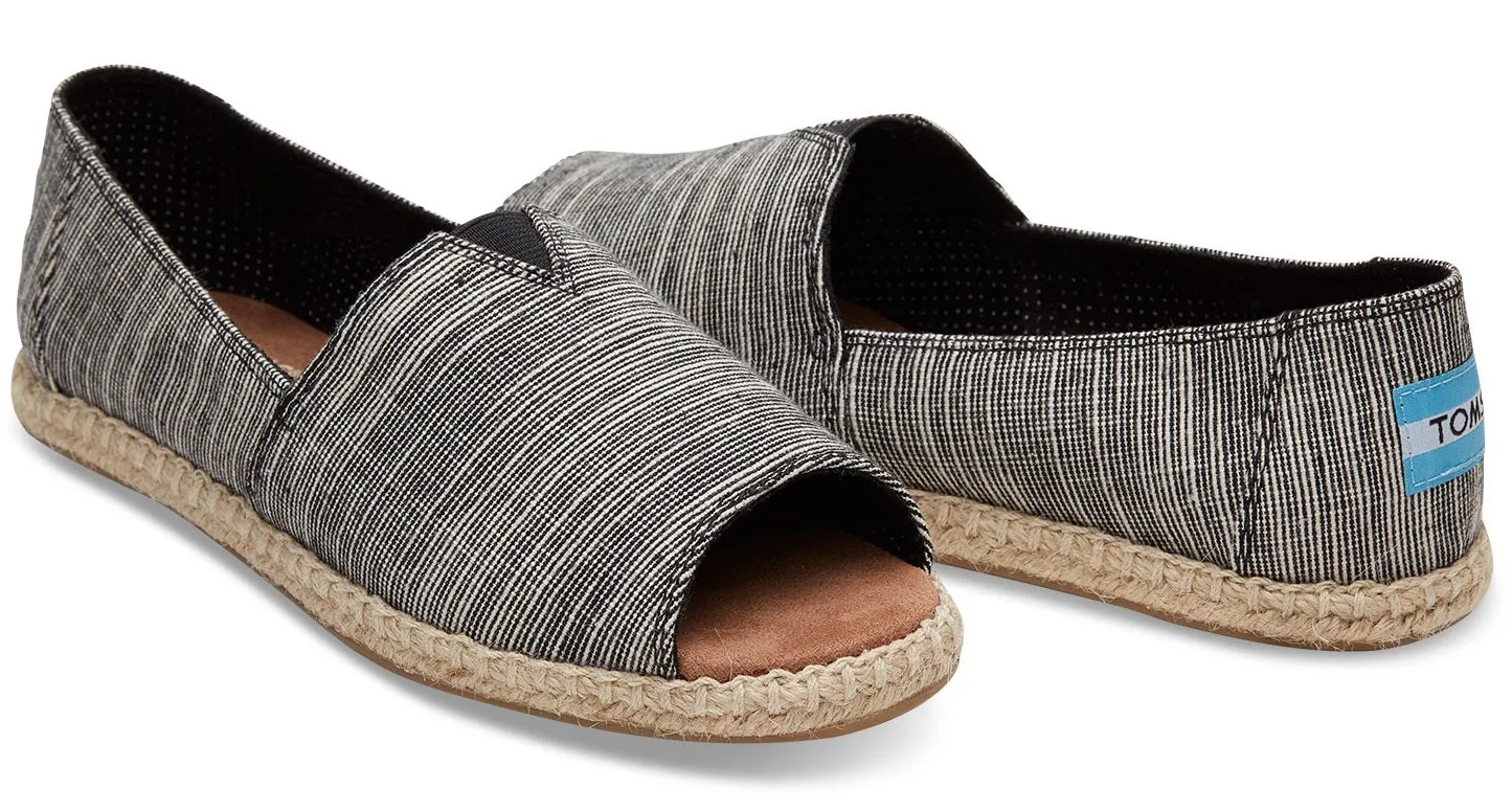 Black Microstripe Womens Toms Open Toe Espadrilles Slip On Shoes
