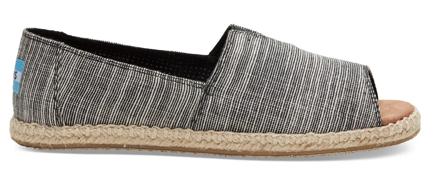 Black Microstripe Womens Toms Open Toe Espadrilles Slip On Shoes