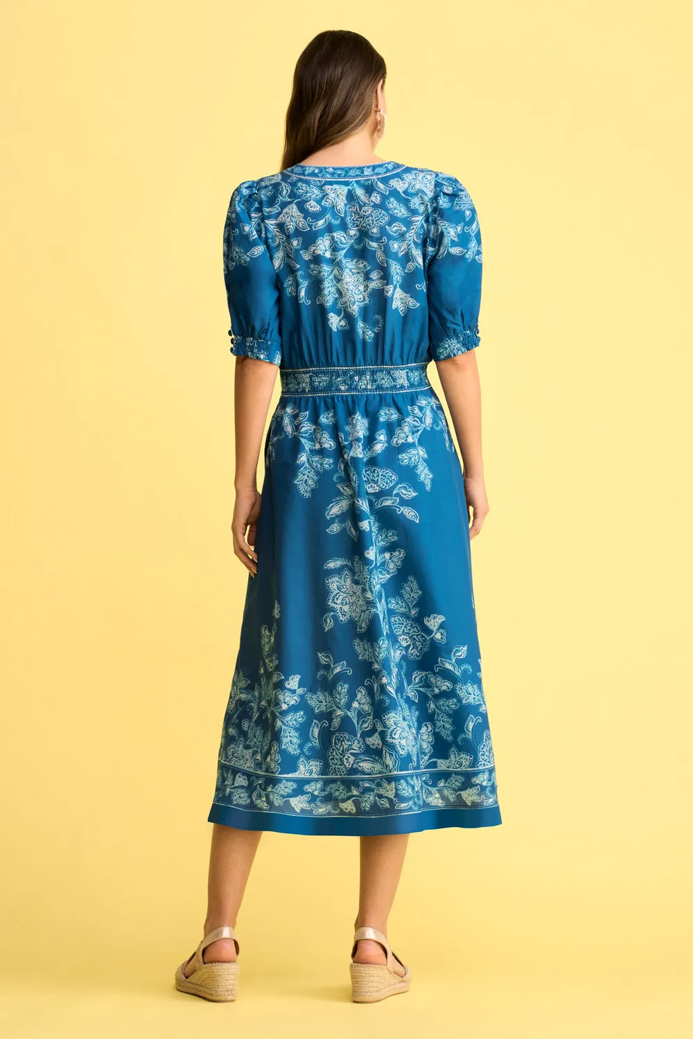 Border Print Cotton Dress - Blue Chintz Print