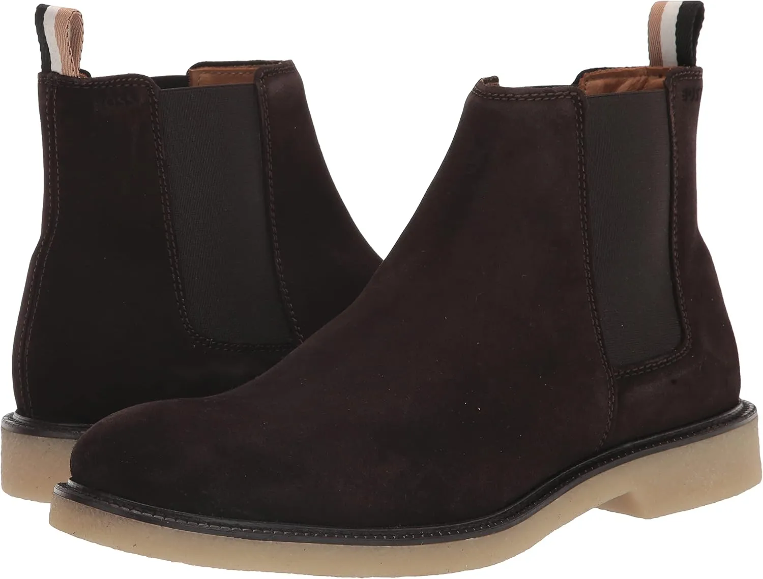 BOSS Men's Suede Chelsea Boot with Embossed Logo