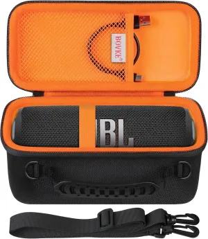 BOVKE Carrying Case for JBL Flip 7 Waterproof Portable Bluetooth Speaker, Flip 7 Protective Storage Holder Bag with Shoulder Strap and Mesh Pocket for Cables, Accessories, Black
