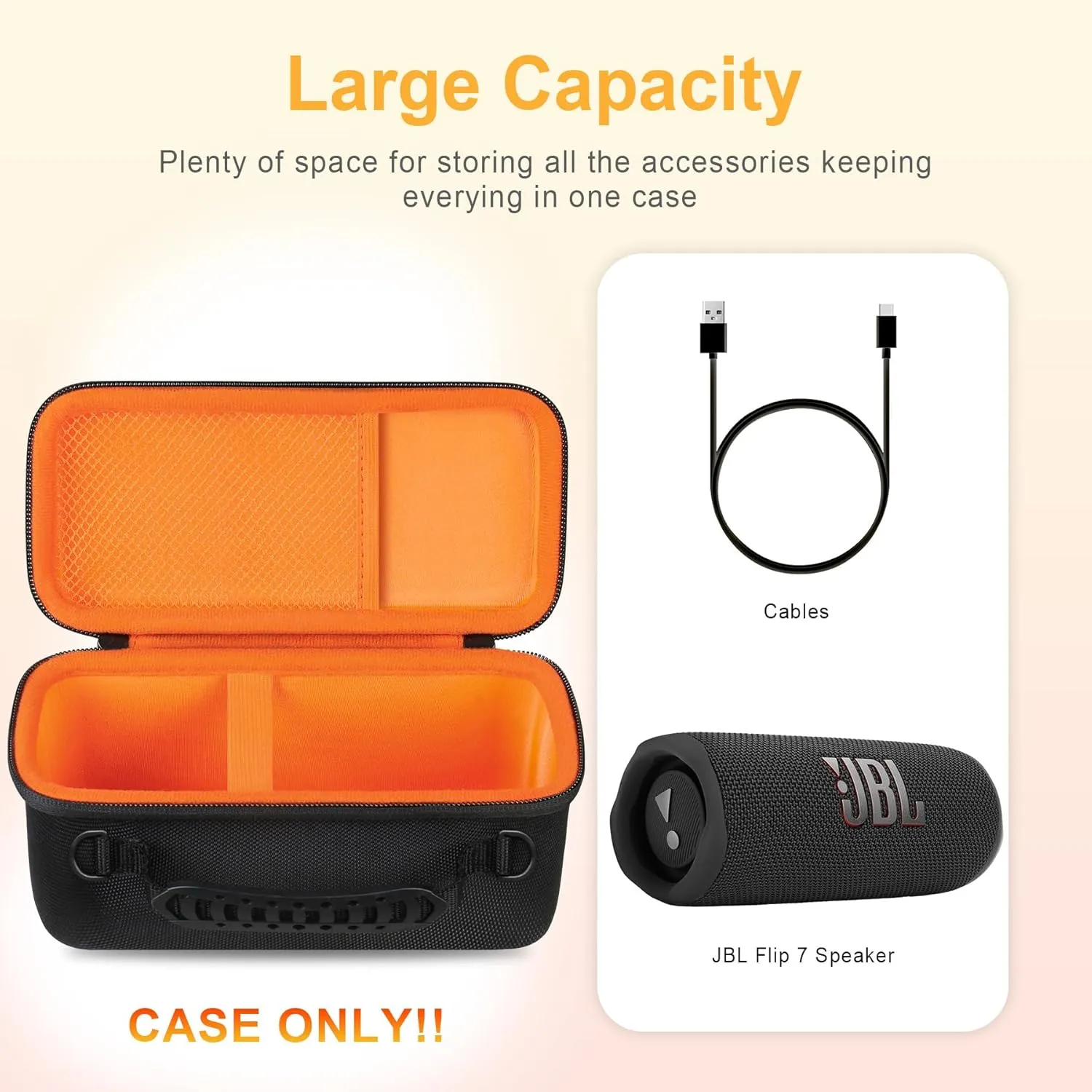 BOVKE Carrying Case for JBL Flip 7 Waterproof Portable Bluetooth Speaker, Flip 7 Protective Storage Holder Bag with Shoulder Strap and Mesh Pocket for Cables, Accessories, Black