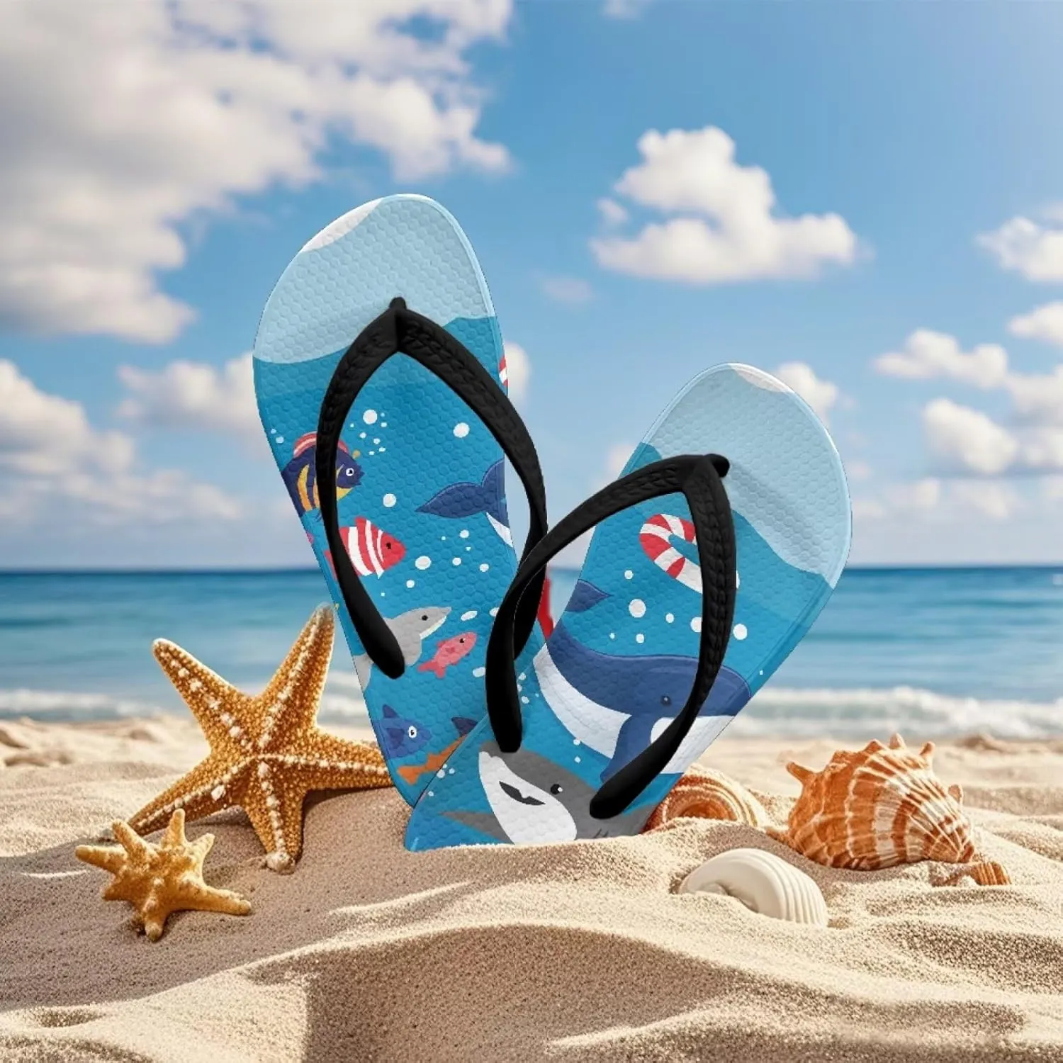 Boy Girls' Sandals Open Toe Slip On Summer Holiday Hawaiian Print Boys Thong Flip Flops