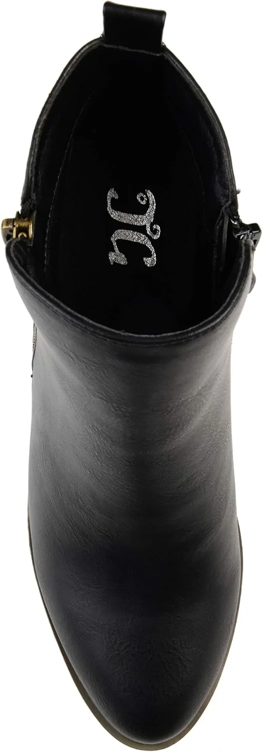 Brinley Co. Womens Faux Leather Stacked Heel Side Zip Booties
