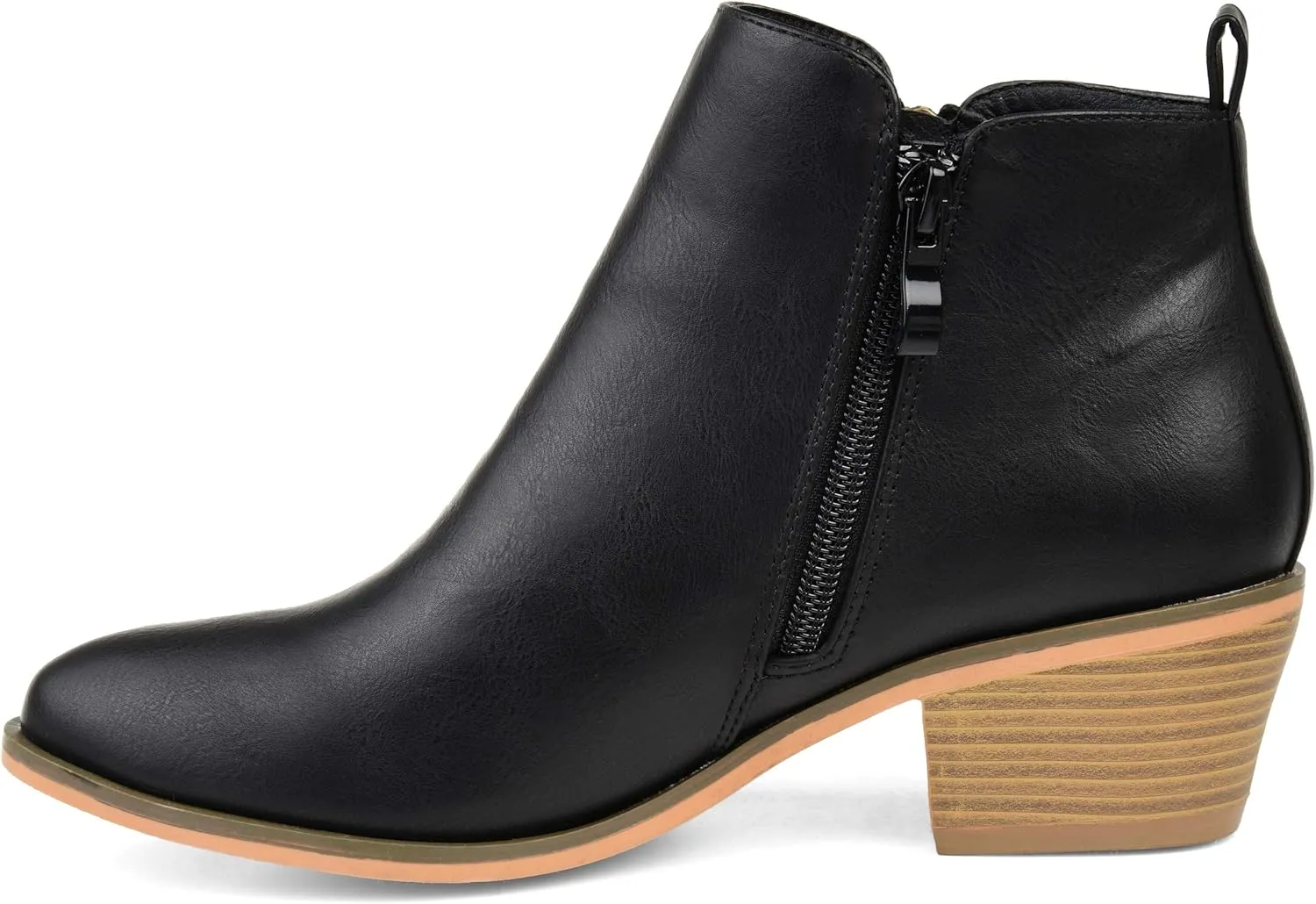 Brinley Co. Womens Faux Leather Stacked Heel Side Zip Booties