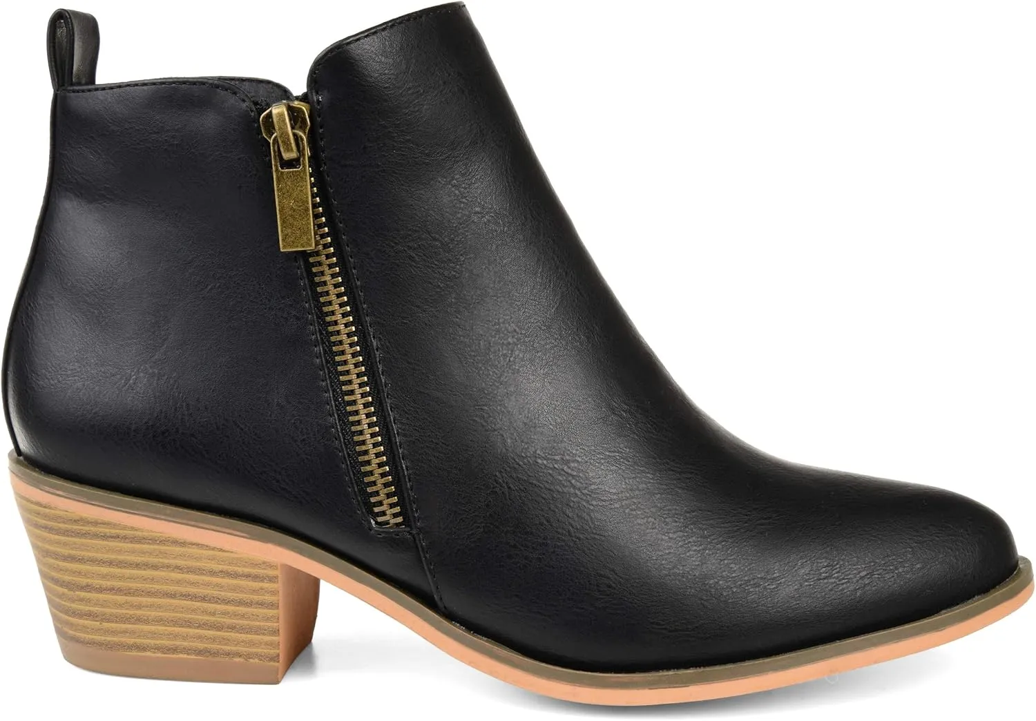 Brinley Co. Womens Faux Leather Stacked Heel Side Zip Booties