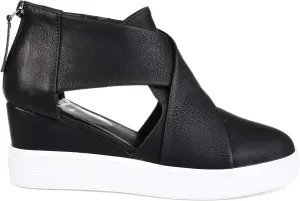 Brinley Co. Womens SEB Athleisure D'orsays Criss-Cross Sneaker Wedges Black, 11 Regular US