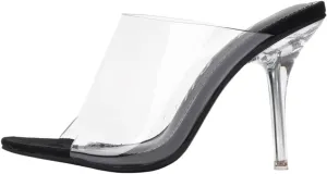 Cape Robbin Allure Lucite Clear PVC Mules Open Toe Stiletto Heel Pumps Nude
