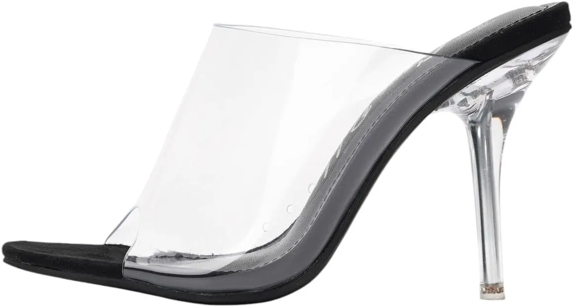 Cape Robbin Allure Lucite Clear PVC Mules Open Toe Stiletto Heel Pumps Nude