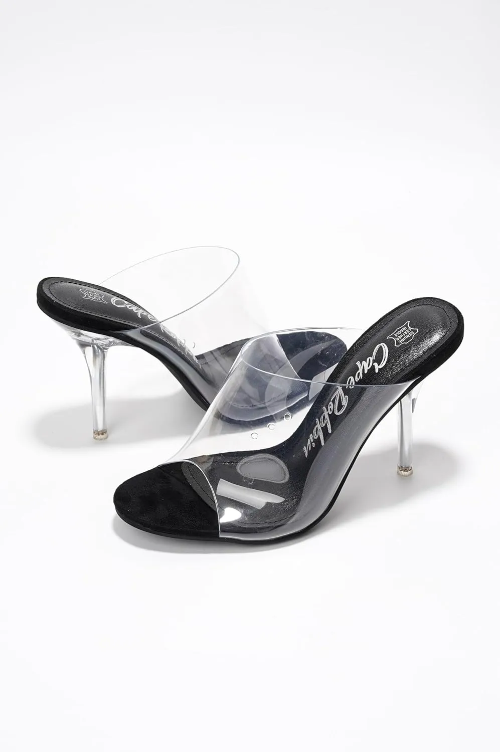 Cape Robbin Allure Lucite Clear PVC Mules Open Toe Stiletto Heel Pumps Nude