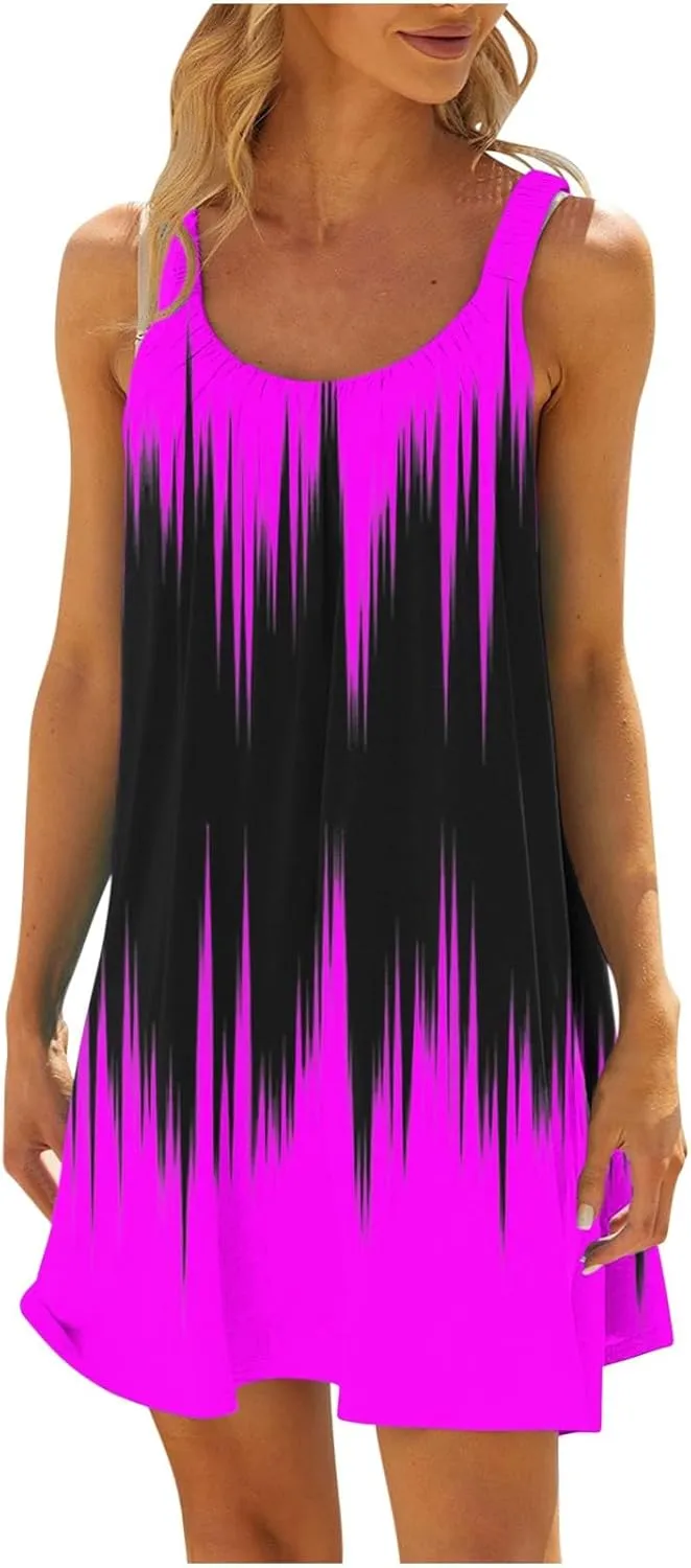 Casual Dresses for Women Halter Strap Sleeveless Gradient Maxi Tank Dresses Summer Hawaiian Vacation Mini Dress