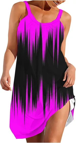 Casual Dresses for Women Halter Strap Sleeveless Gradient Maxi Tank Dresses Summer Hawaiian Vacation Mini Dress