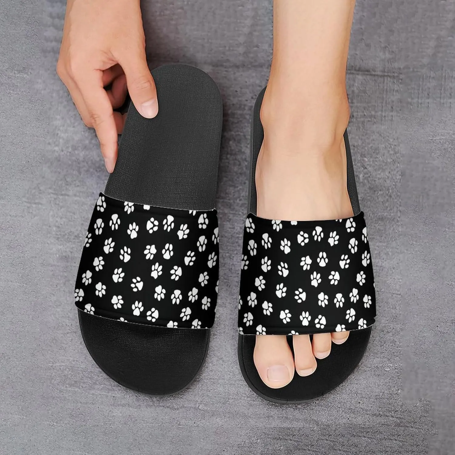 Cat Dog Paw Prints Womens Slide Sandals Non Slip Summer House Slippers for Girls Slip-on Flip Flops