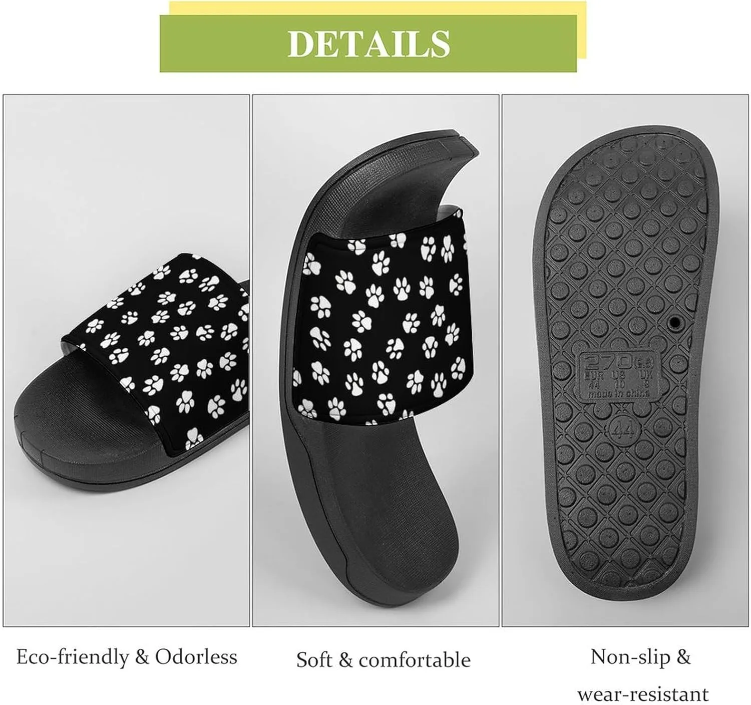 Cat Dog Paw Prints Womens Slide Sandals Non Slip Summer House Slippers for Girls Slip-on Flip Flops