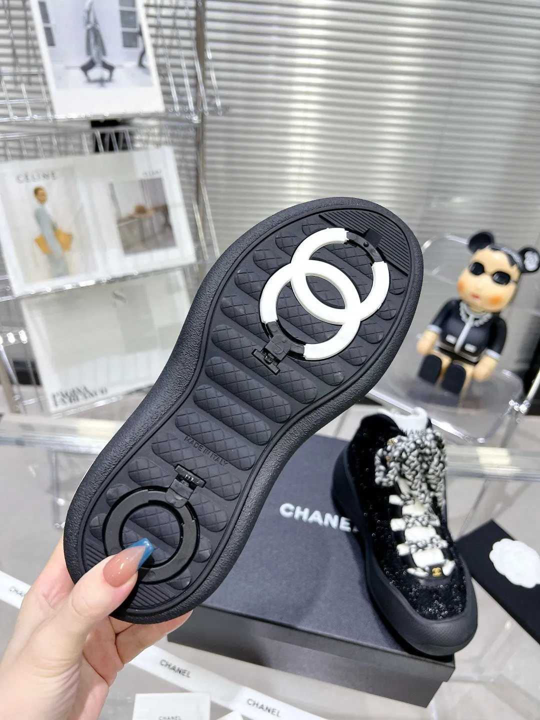 CC CANO ALTO SNEAKER IN BLACK TWEED AND RUBBER