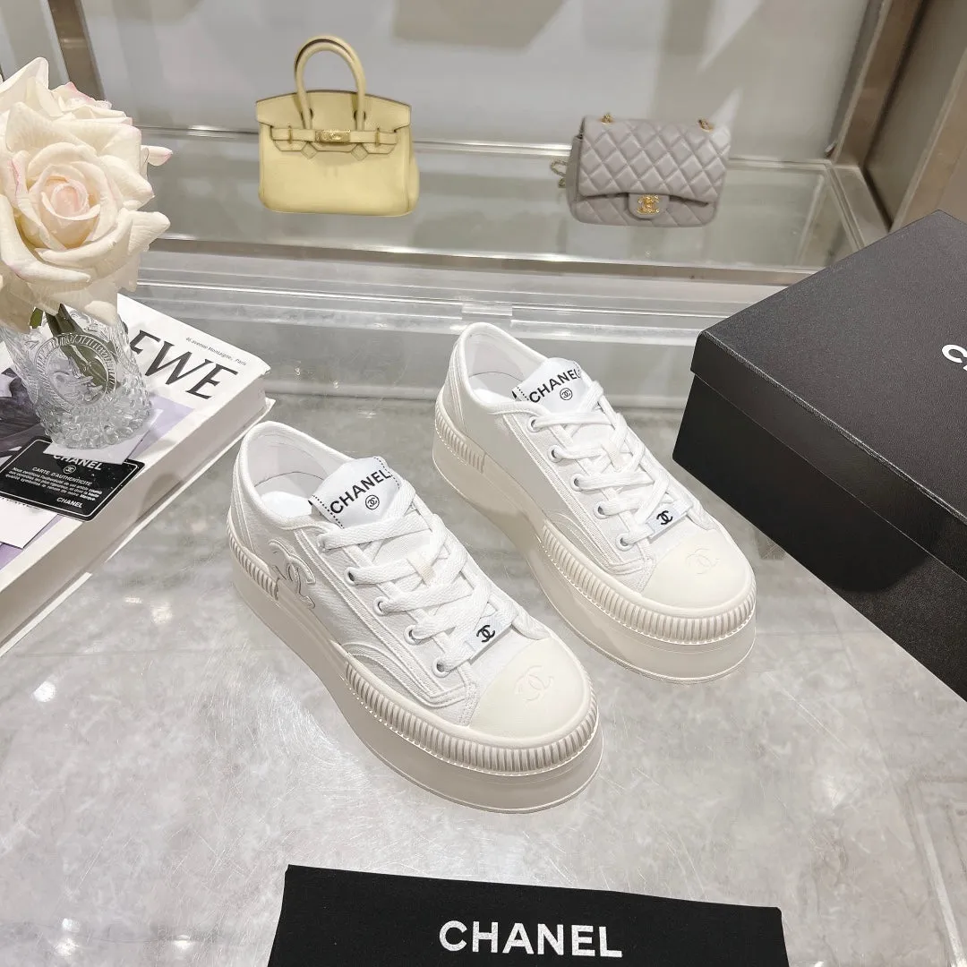 CC Sneaker White Fabric And Lambskin
