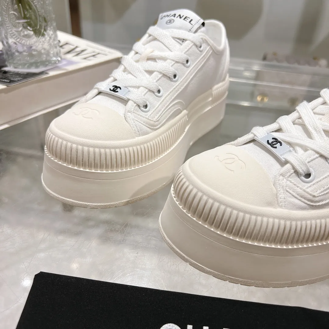 CC Sneaker White Fabric And Lambskin