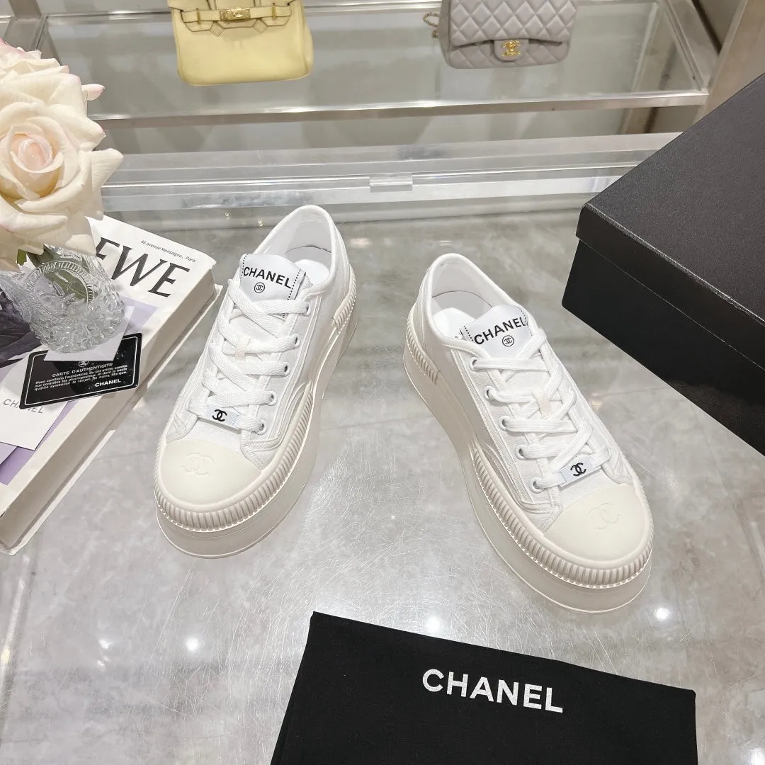 CC Sneaker White Fabric And Lambskin