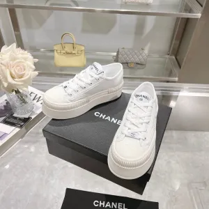 CC Sneaker White Fabric And Lambskin