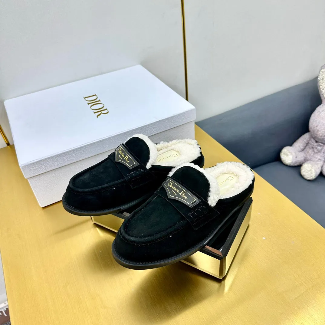 CD Boy Mule In Black Suede With Wool Fleece Lining  111828