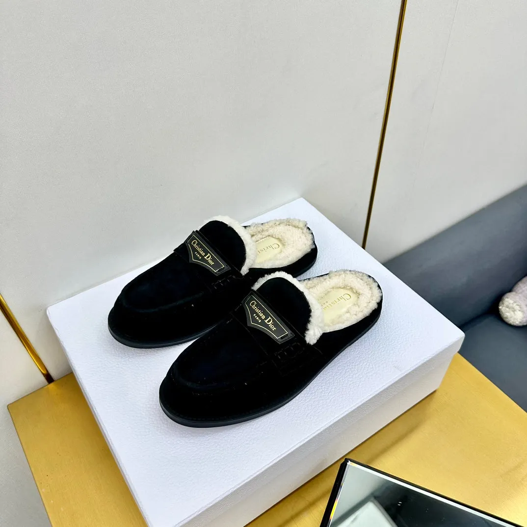 CD Boy Mule In Black Suede With Wool Fleece Lining  111828