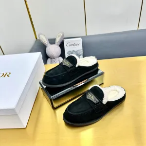 CD Boy Mule In Black Suede With Wool Fleece Lining  111828