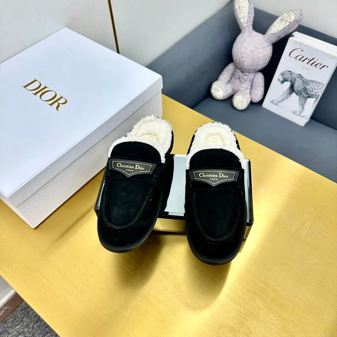 CD Boy Mule In Black Suede With Wool Fleece Lining  111828