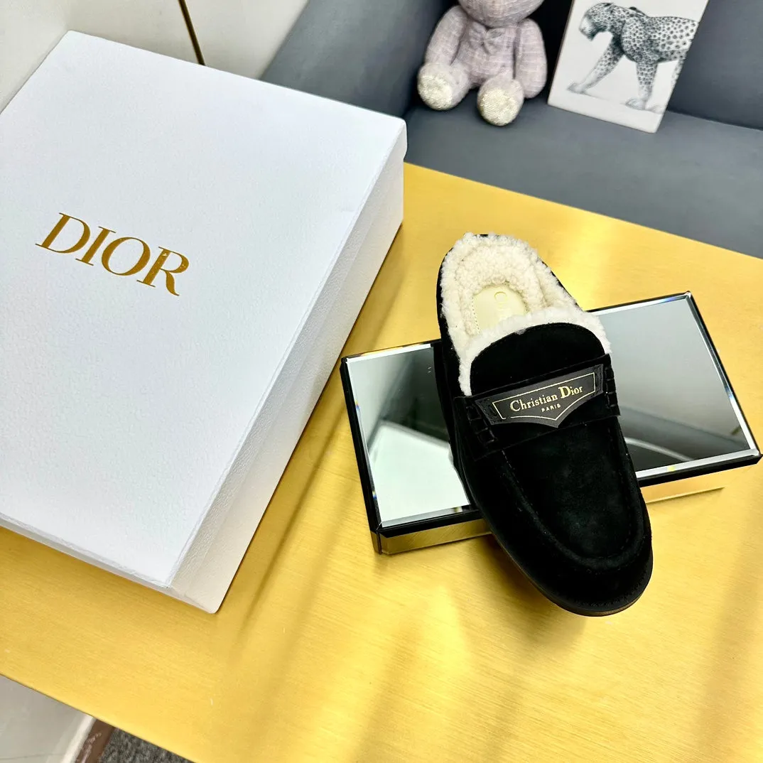 CD Boy Mule In Black Suede With Wool Fleece Lining  111828