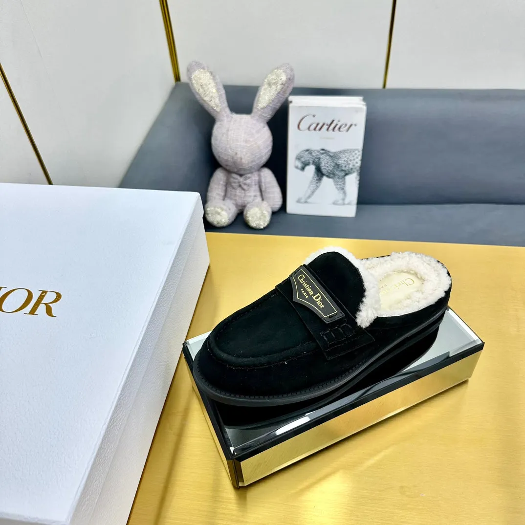 CD Boy Mule In Black Suede With Wool Fleece Lining  111828