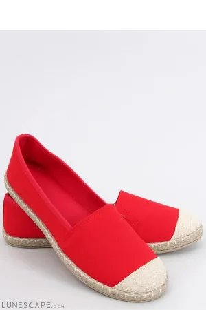 Cherry Red Round Toe Linen Women's Espadrille Flats with Jute Cap Toe