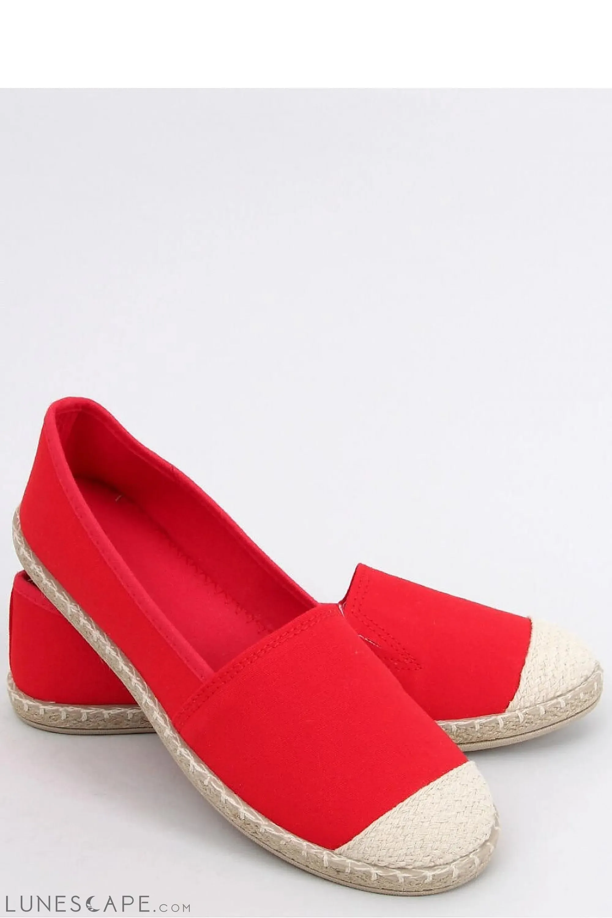 Cherry Red Round Toe Linen Women's Espadrille Flats with Jute Cap Toe