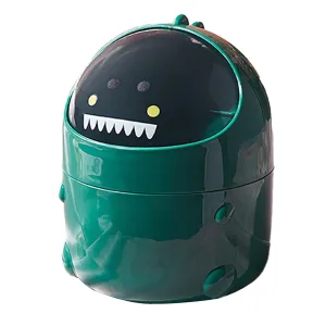 CHICIRIS Desktop Trash Can, Plastic Garbage Bin Mini Countertop Trash Bin with Flip Lid for Kitchen Bathroom Bedroom Office Dorm, 5.9 x 7.7in Cartoon Dinosaur (Green)