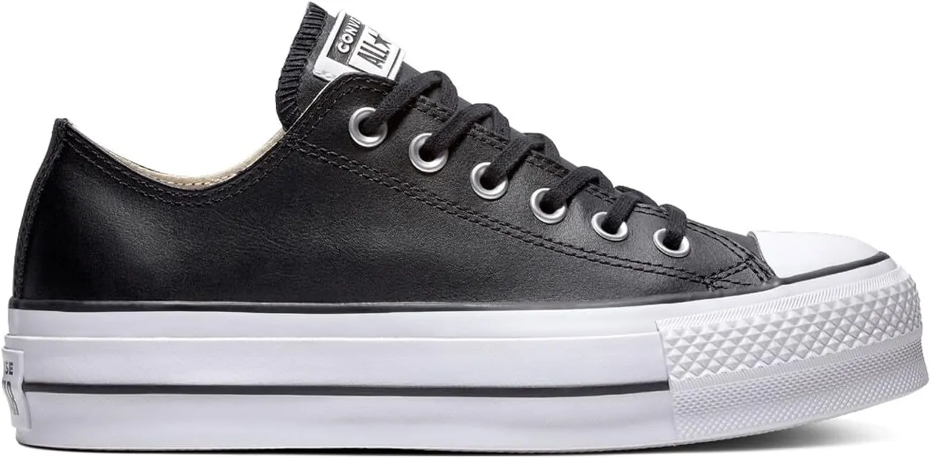 Converse Women's CTAS Lift Platform Leather Low Top, Black/Black/White, Size 7.5