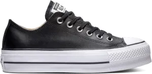 Converse Women's CTAS Lift Platform Leather Low Top, Black/Black/White, Size 7.5