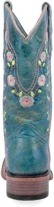 CORRAL TEEN'S TURQUOISE FLOWERED EMBROIDERY SQ TOE GLOW COLLECTION, CORRAL 43.8 X 34.8 X 11.0 SOLE,COWHIDE LEATHER, WESTERN BOOT, T0158