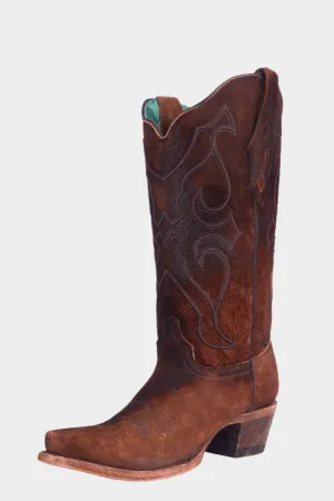 Corral Women's Lamb Suede Embroidered Snip Toe Boots - Brown