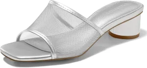 Coutgo Womens Slide Sandals Mesh Chunky Heels Mules Square Open Toe Slip On Summer Dress Shoes