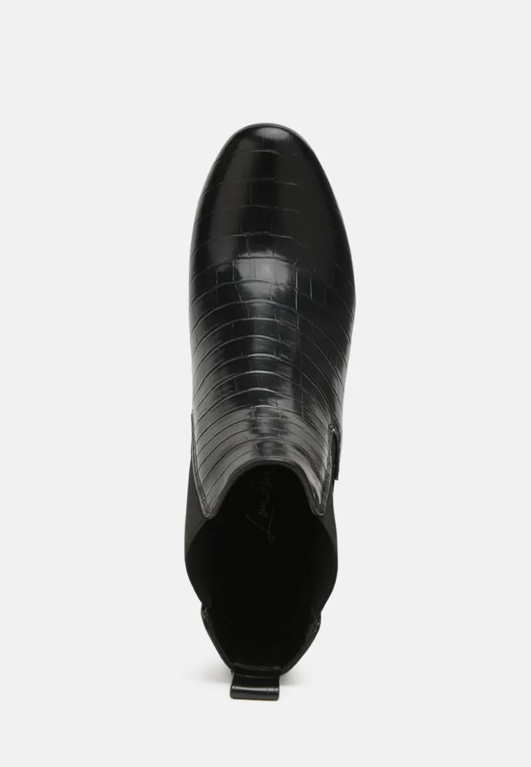 Croc Textured Block Heeled Chelsea Boots By RAG