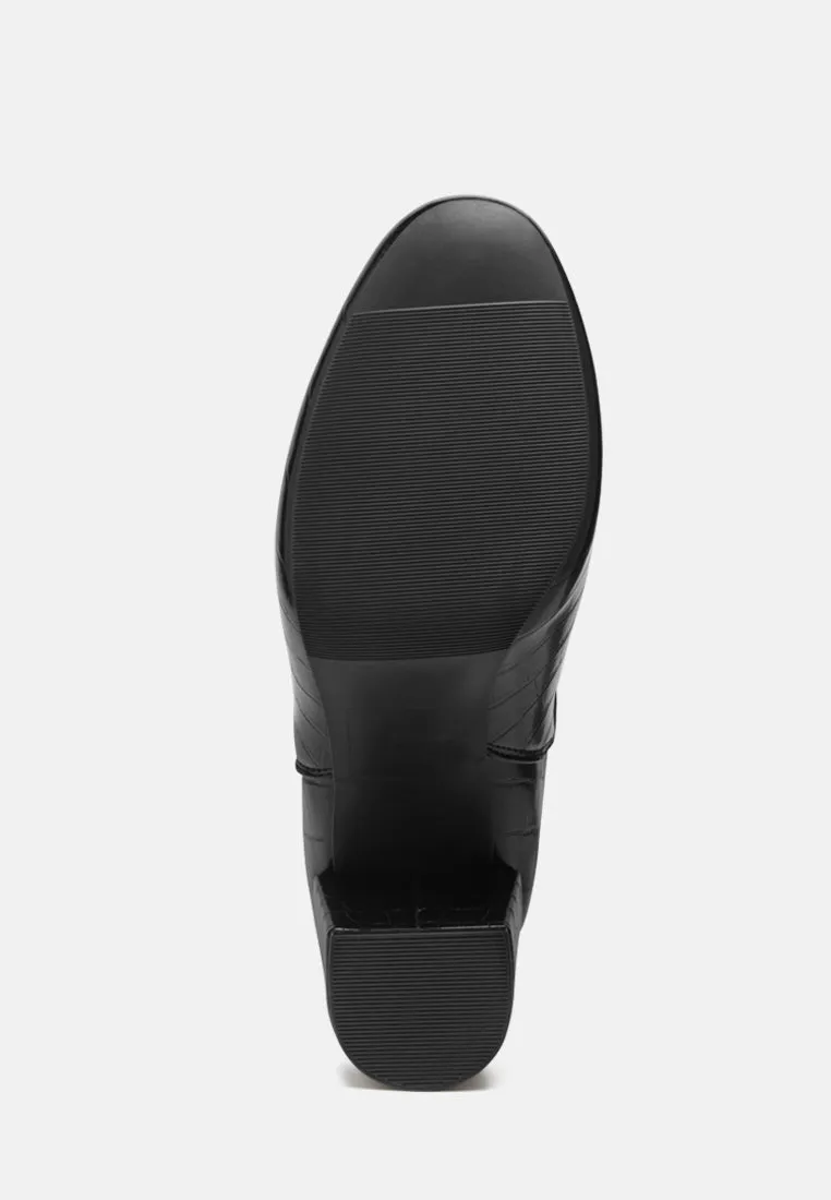 Croc Textured Block Heeled Chelsea Boots By RAG