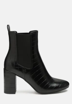 Croc Textured Block Heeled Chelsea Boots By RAG