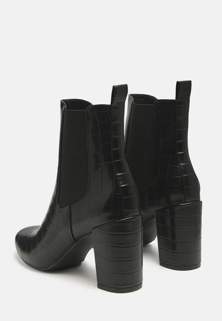 Croc Textured Block Heeled Chelsea Boots By RAG